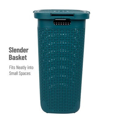 Mind Reader Plastic Laundry Hamper with Lid, Blue (60HAMP-BLU)