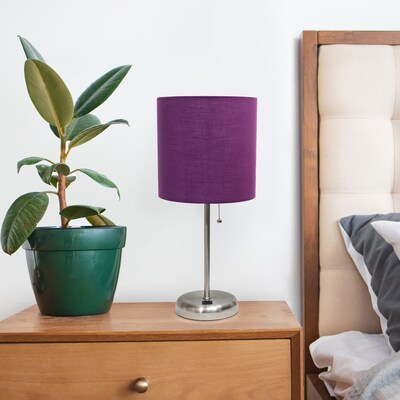 Creekwood Home Oslo 19.5" LED Table Lamp with USB Port, Brushed Steel/Purple Shade (CWT-2012-PR)