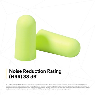 3M E-A-Rsoft Uncorded Earplugs, 33 dB, Neon Yellow, 200/Pack (MMM312-1250)