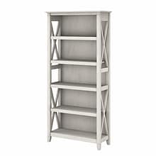 Bush Furniture Key West 66H 5-Shelf Bookcase with Adjustable Shelves, Linen White Oak Laminated Woo