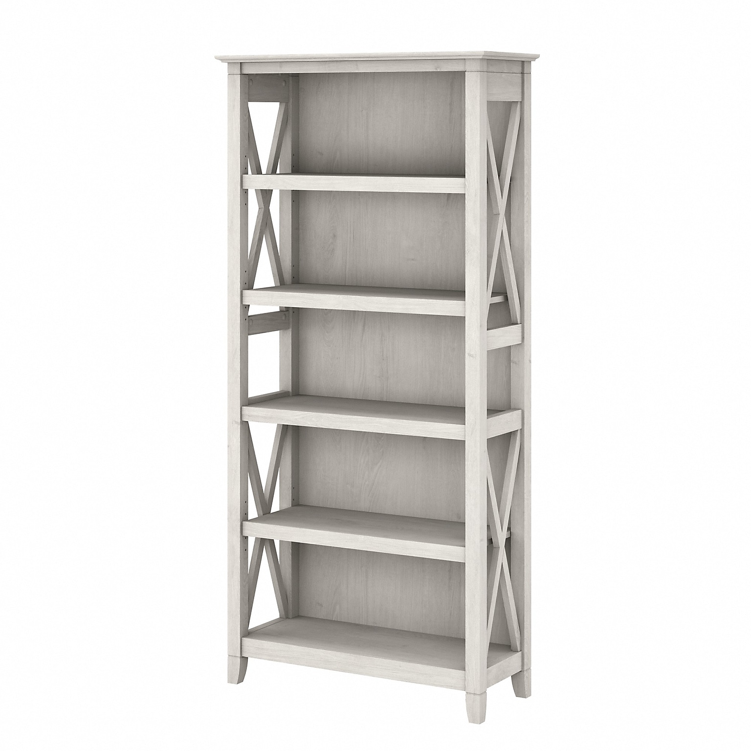 Bush Furniture Key West 66H 5-Shelf Bookcase with Adjustable Shelves, Linen White Oak Laminated Wood (KWB132LW-03)
