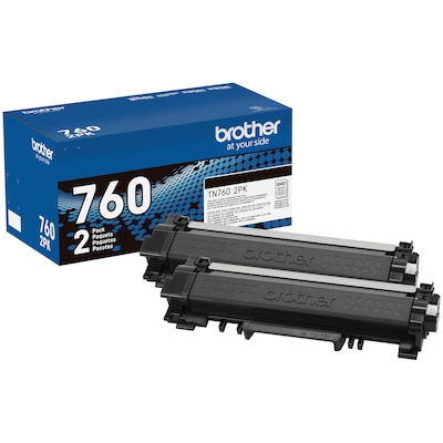 Brother TN 760 Black High Yield Toner Cartridge, 2/Pack (TN7602PK)