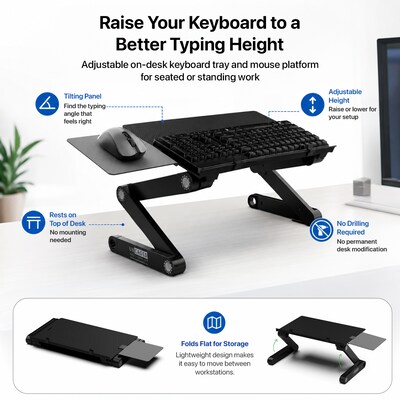 Uncaged Ergonomics WorkEZ Adjustable Keyboard and Mouse Tray, Black (WEKTb)