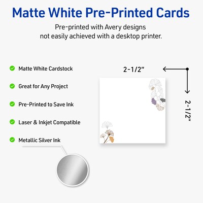 Avery Floral Design Matte Blank Card, White, 90/Pack (S00-F4D)