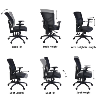Regency Cosmo Ergonomic Mesh High-Back Multi-Function 3-Paddle Task Chair w/ Arms, Black (5110BK)
