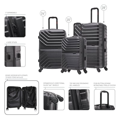 InUSA Aurum 3-Piece Hardside Spinner Luggage Set, TSA Checkpoint Friendly, Black (IUAURSML-BLK)