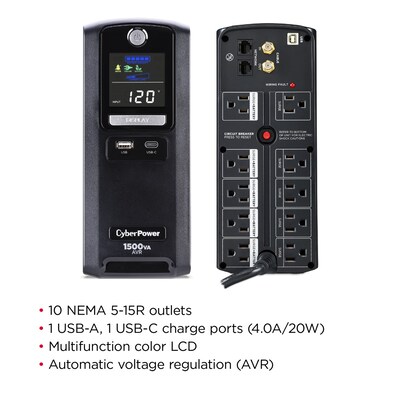 CyberPower 1500VA 10-Outlet Battery Backup UPS Systems, Black (LX1500GU3)