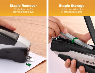 Bostitch InPower+28 Reduced-Effort Desktop Stapler, 28-Sheet Capacity, Staples Included, Black/Silver (ACF1110)
