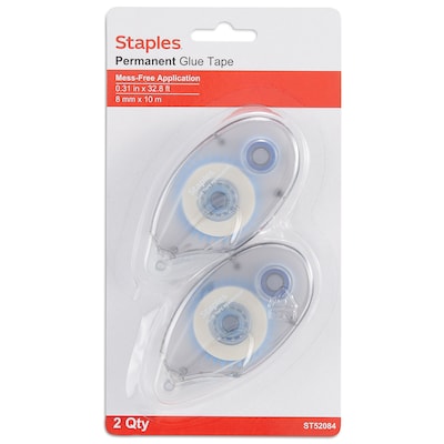 Staples® Roll-On Permanent Glue Tape, 1/3 x 393, 2/Pack (14993)