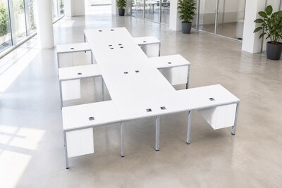 Boss Office Products Simple System 66"W L-Shaped Desk with Pedestal, White, 6/Set (SGSD023-202-WT)