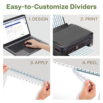 Avery Index Maker EcoFriendly Paper Dividers with Print & Apply Label Sheets, 12 Tabs, White, 5 Sets/Pack (11582)