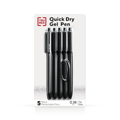 TRU RED™ Retractable Quick Dry Gel Pen, Extra Fine Point, 0.38mm, Black, 5/Pack (TR56951)