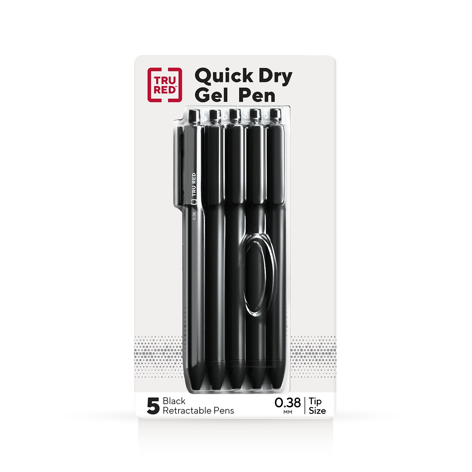 TRU RED™ Retractable Quick Dry Gel Pen, Extra Fine Point, 0.38mm, Black, 5/Pack (TR56951)