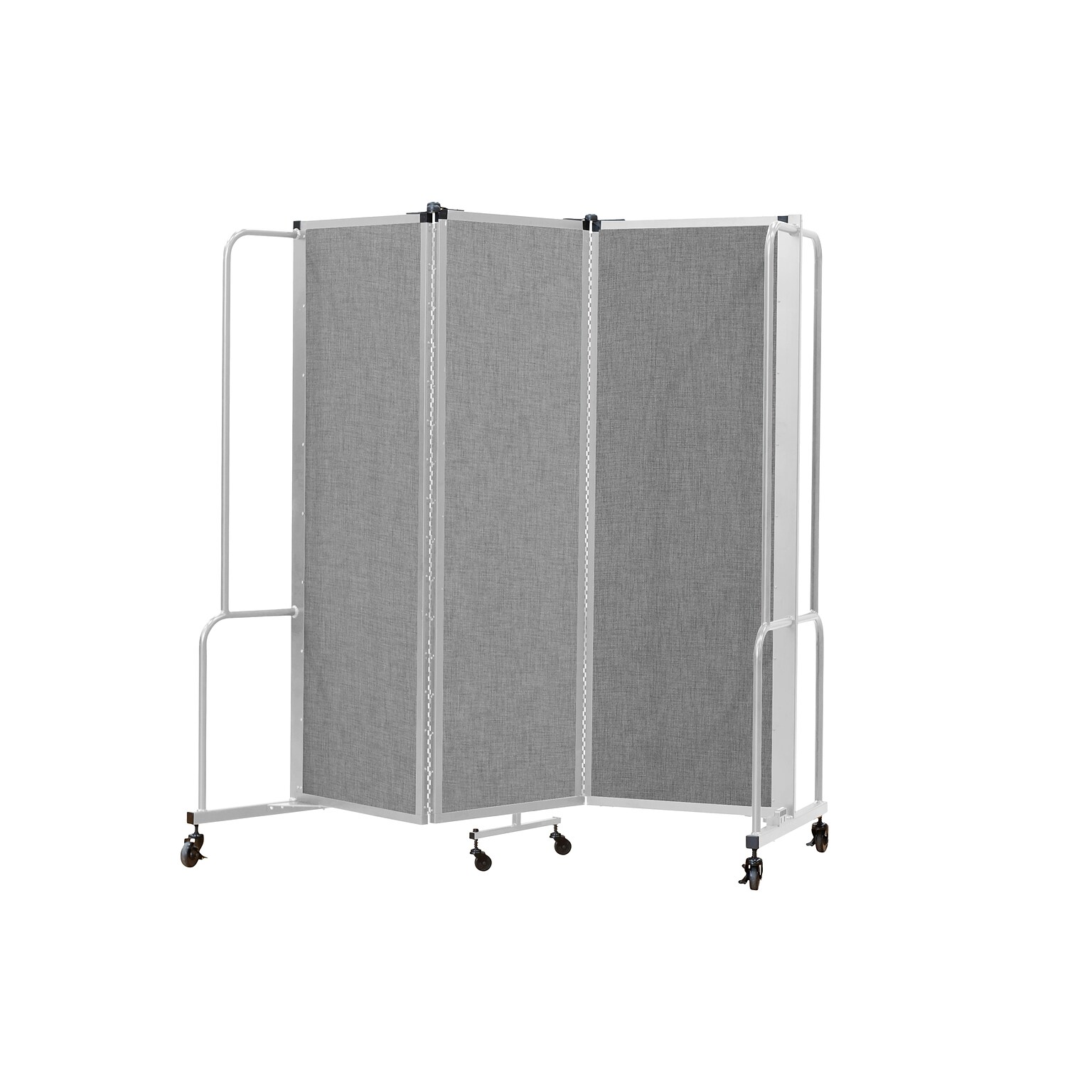 National Public Seating Robo Series 3-Panel Folding Mobile Room Divider, 72H x 72W, Grey Fabric (RDG6-3PT02)