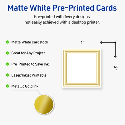 Avery Gold Multi-Lined Border Matte Blank Card, White, 120/Pack (S00-DHN)