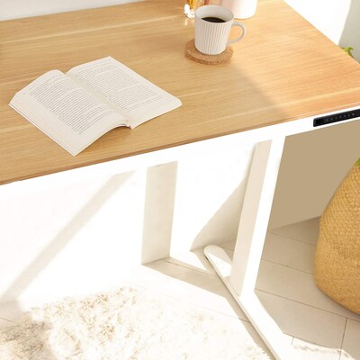 Uncaged Ergonomics Rise Up Essential Electric Standing Desk, 23.6" x 47.2", Maple Desktop/White Frame (RUE-wm)