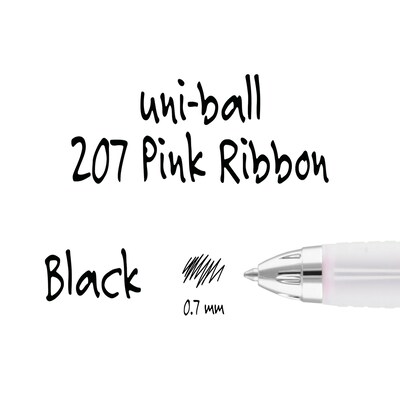 uni-ball 207 Pink Ribbon Retractable Gel Pens, Medium Point, 0.7mm, Black, 2/Pack (1745148)