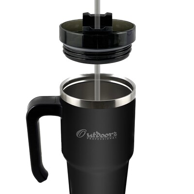 Outdoors Professional Stainless Steel Double-Walled Vacuum Insulated Tumbler with Straw, 20 oz., Black (OUTD6069)