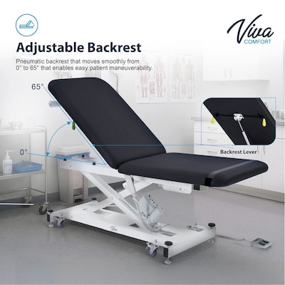 Viva Comfort XRO 2-Section Electric Height and Back Adjustable Exam Table, 600 lb Capacity, Black (ADI903-20-BLK-MK)