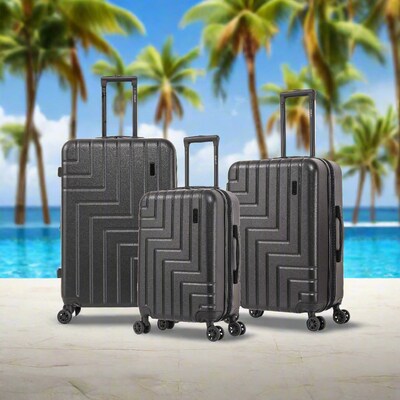 DUKAP Zahav 3-Piece Hardside Spinner Luggage Set, TSA Checkpoint Friendly, Black (DKZAHSML-BLK)