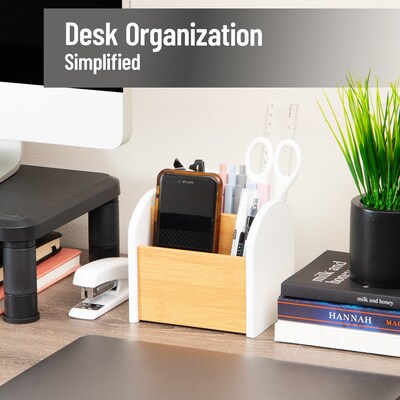 Mind Reader 3-Compartment Wood Desk Organizer, White (ARCHORG-WHT)