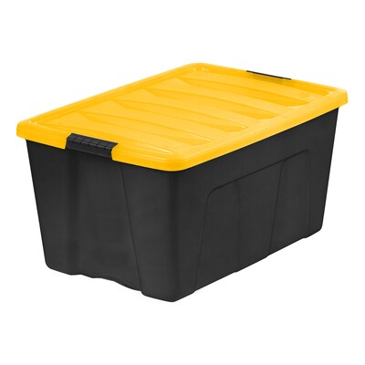 Iris 94 Quart Storage Container with Latching Lid, Plastic, Black, 3/Pack (500427)