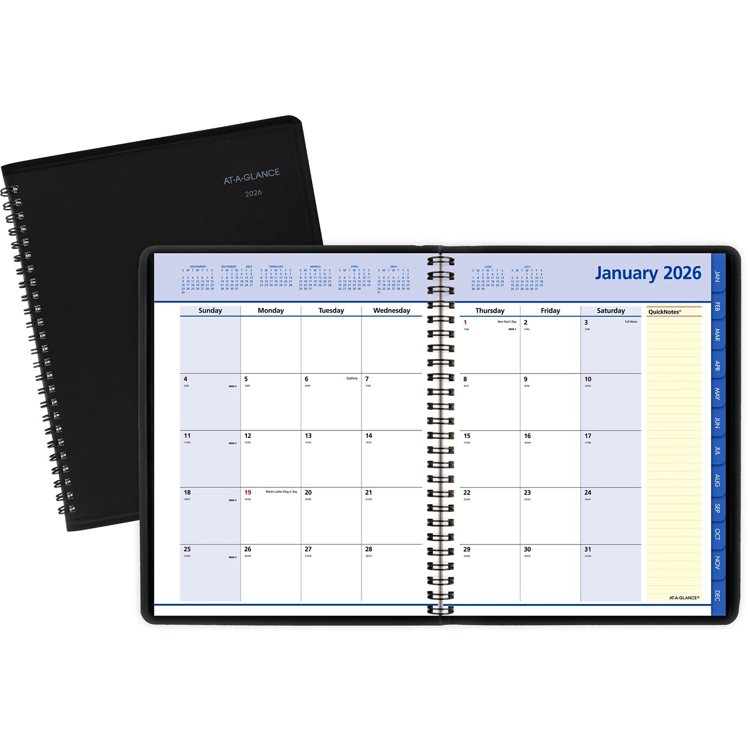 2026 AT-A-GLANCE QuickNotes 7 x 8.75 Monthly Planner, Faux Leather Cover, Black (76-08-05-26)
