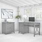 Bush Furniture Key West 54"W Computer Desk with Storage and 2-Drawer Lateral File Cabinet, Cape Cod Gray (KWS008CG)