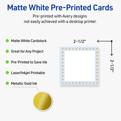 Avery Gold Dots with Blue Border Matte Blank Card, White, 90/Pack (S00-DMK)