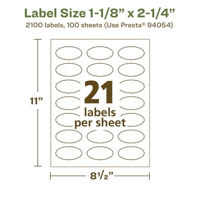 Avery EcoFriendly Laser/Inkjet Oval Multipurpose Labels, 1-1/8" x 2-1/4", White, 2100/Box (94054)