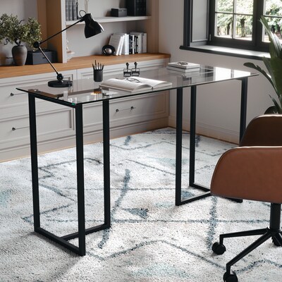 Martha Stewart Eli 47W Glass/Steel Home Office Desk, Clear/Oil-Rubbed Bronze (XUDK1BK)