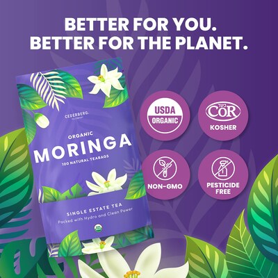Cederberg Tea Company Organic Moringa Herbal Tea, Caffeine Free, 100 Tea Bags/Pack (CT-MORI)