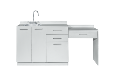 Viva Comfort 36 H x 42 W Medical Cabinet with Left Sink and 24 W Right Side Desk, 2 Doors, 3 Drawers, Gray (90242-LS-GRY-AO)