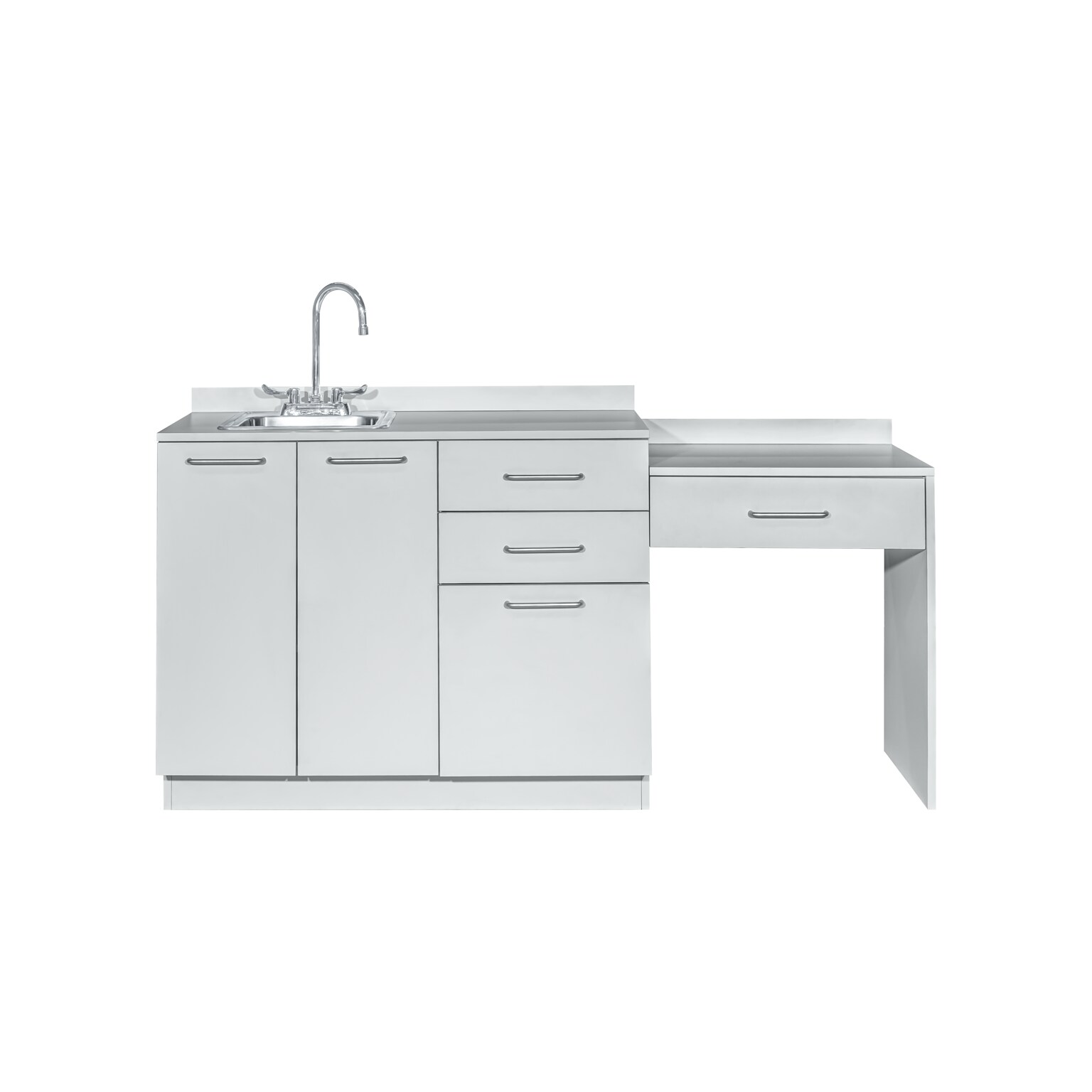 Viva Comfort 36 H x 42 W Medical Cabinet with Left Sink and 24 W Right Side Desk, 2 Doors, 3 Drawers, Gray (90242-LS-GRY-AO)