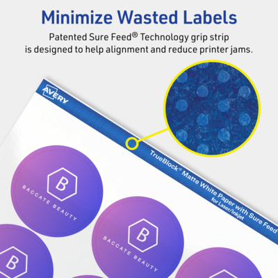 Avery TrueBlock Laser/Inkjet Circle Multipurpose Labels, 1-2/3" Dia., White, 2000/Box (94508)