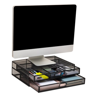 Mind Reader Monitor Stand Laptop Riser with Storage Drawer, Black (2TDMESHY-BLK)