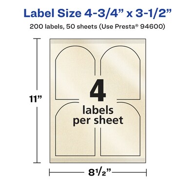 Avery Pearlized Ivory Decorative Edge Multipurpose Labels, 4.75" x 3.5", Ivory, 200/Box (94600)