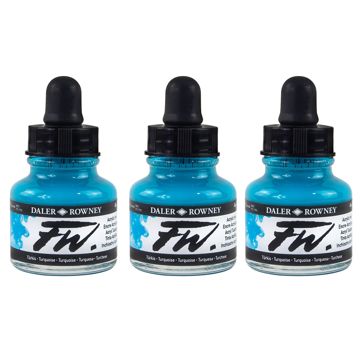 Daler-Rowney FW Acrylic Ink, Turquoise, 29.5ml, Pack of 3 (DRW160029145-3)
