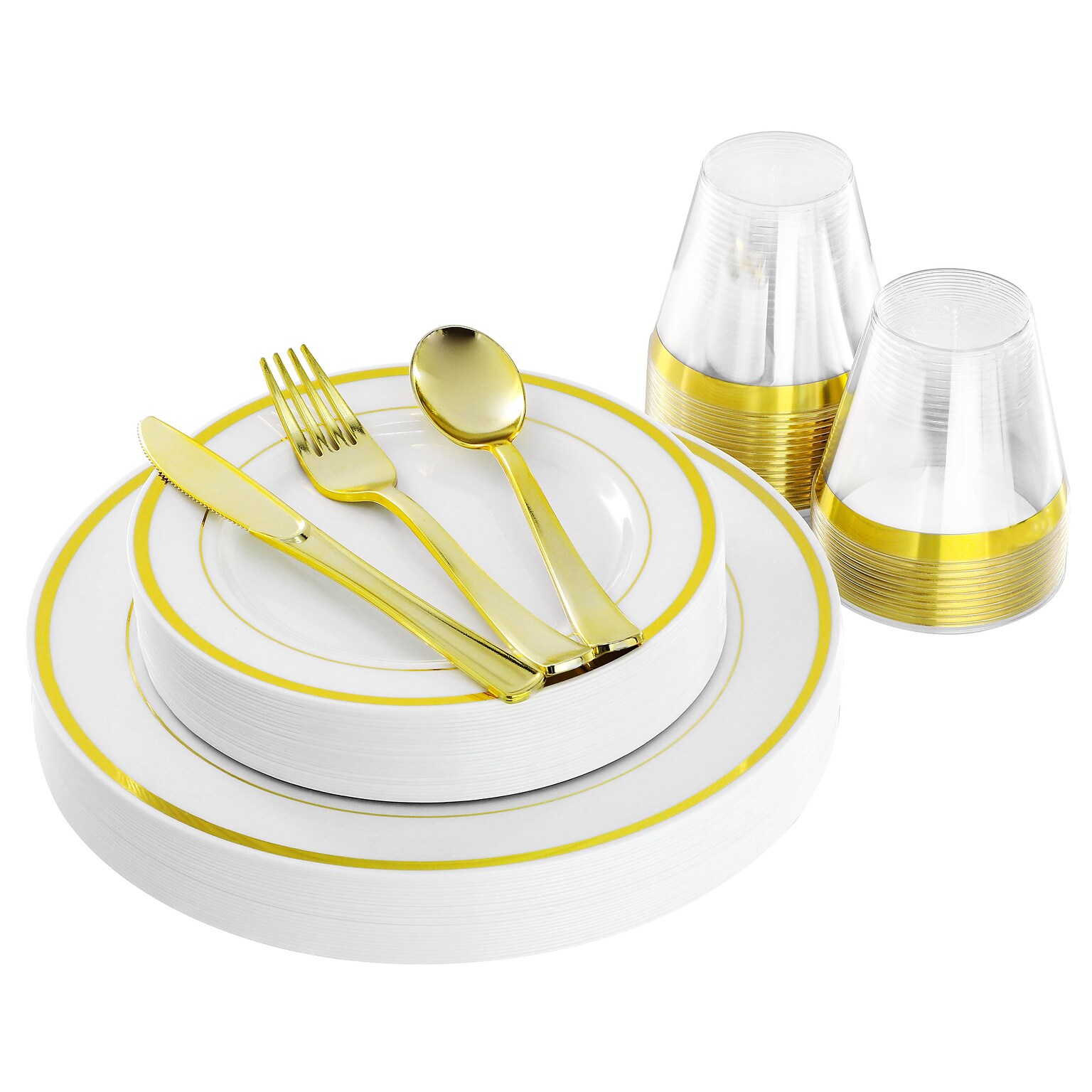 Elama Plastic Dinnerware Set, White/Gold, 150 Pieces/Set (935124340M)