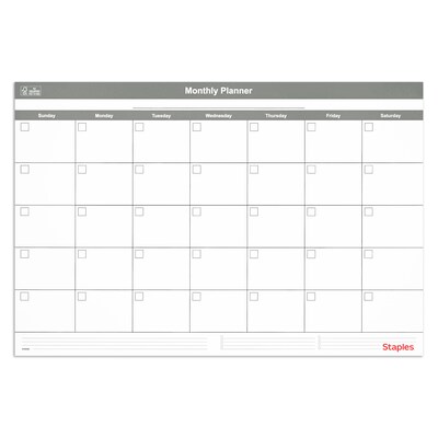 Staples 24 x 36 Monthly Dry-Erase Undated Wall Calendar, Reversible, White/Gray (ST60365-25)