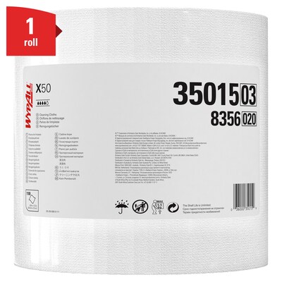 WypAll X50 Polyester Cleaning Wipers, 13.4 x 9.8, White, 1100 Sheets/Roll (35015)