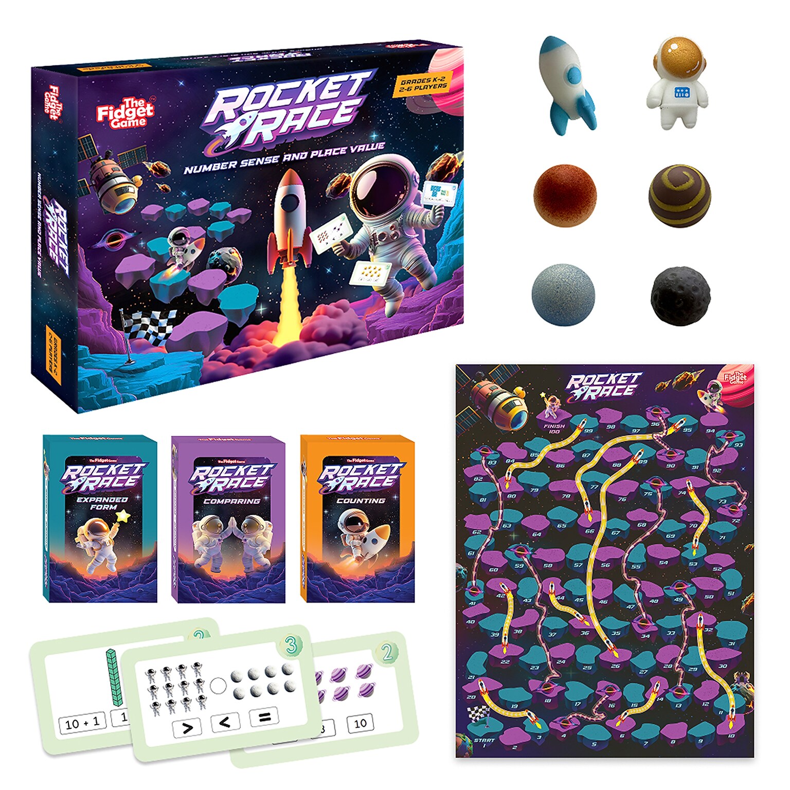 The Fidget Game Rocket Race Number Sense & Place Value Board Game (FDGROCKETRACE)
