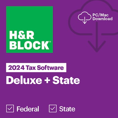 H&R Block Tax Software Deluxe + State 2024, for 1 User, Win/Mac, Download (1316800-24)
