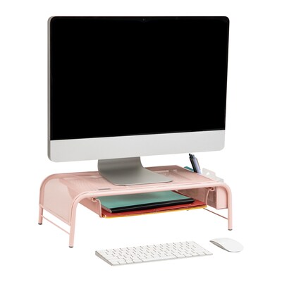 Mind Reader Monitor Stand with Paper Tray, Metal, Pink (MESHMONSTA-PNK)