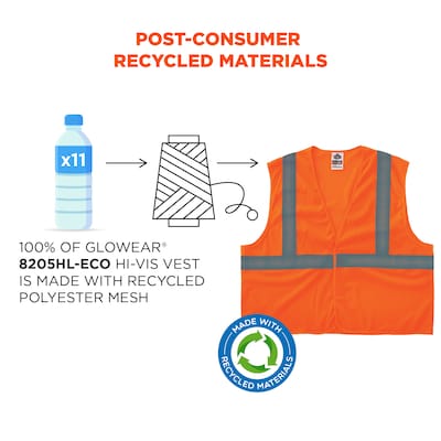 GloWear 8205HL-ECO High Visibility Sleeveless Vest, ANSI Type R Class 2, Orange, 4X/5X, (21999)