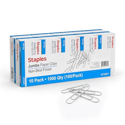 Staples® Jumbo Paper Clips, Nonskid, 100/Box, 10 Boxes/Pack (A7026606/72577)
