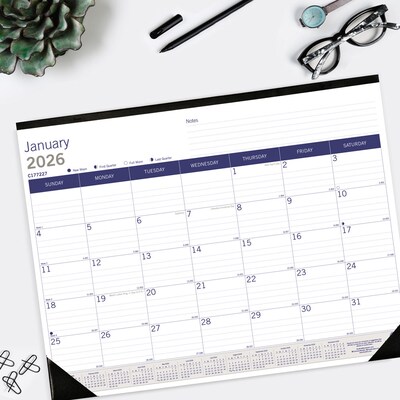 2026 Blueline DuraGlobe Bamboo Fiber 22" x 17" Monthly Desk Pad Calendar, Blue/White (C177227)