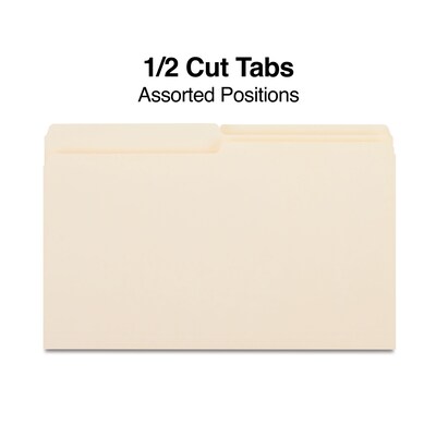 Staples 30% Recycled File Folders, 1/2 Cut Tab, Legal Size, Manila, 100/Box (ST116939/116939)