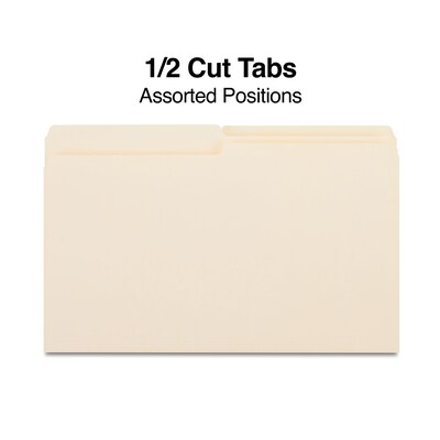 Staples 30% Recycled File Folders, 1/2 Cut Tab, Legal Size, Manila, 100/Box (ST116939/116939)