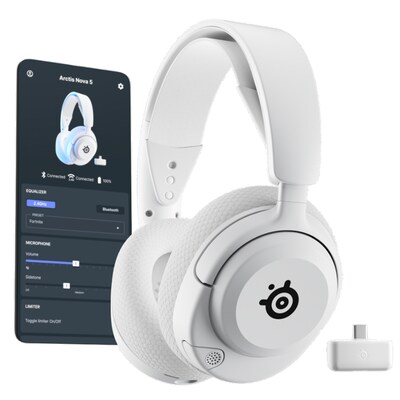 SteelSeries Arctis Nova 5P Wireless Noise Canceling Bluetooth Gaming Headset, USB-C, PlayStation Certified, White (61674)